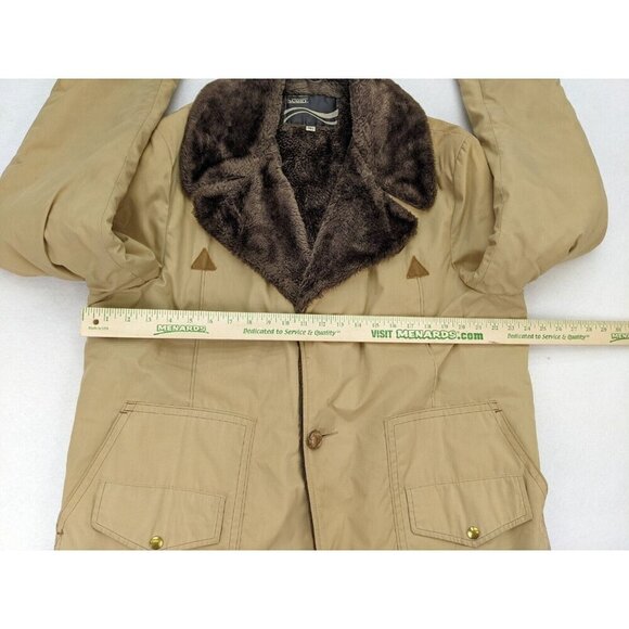 Vintage 70s Men's Coat Montgomery Ward Size 46L Beige Brown Faux Fur Lined - Picture 13 of 16